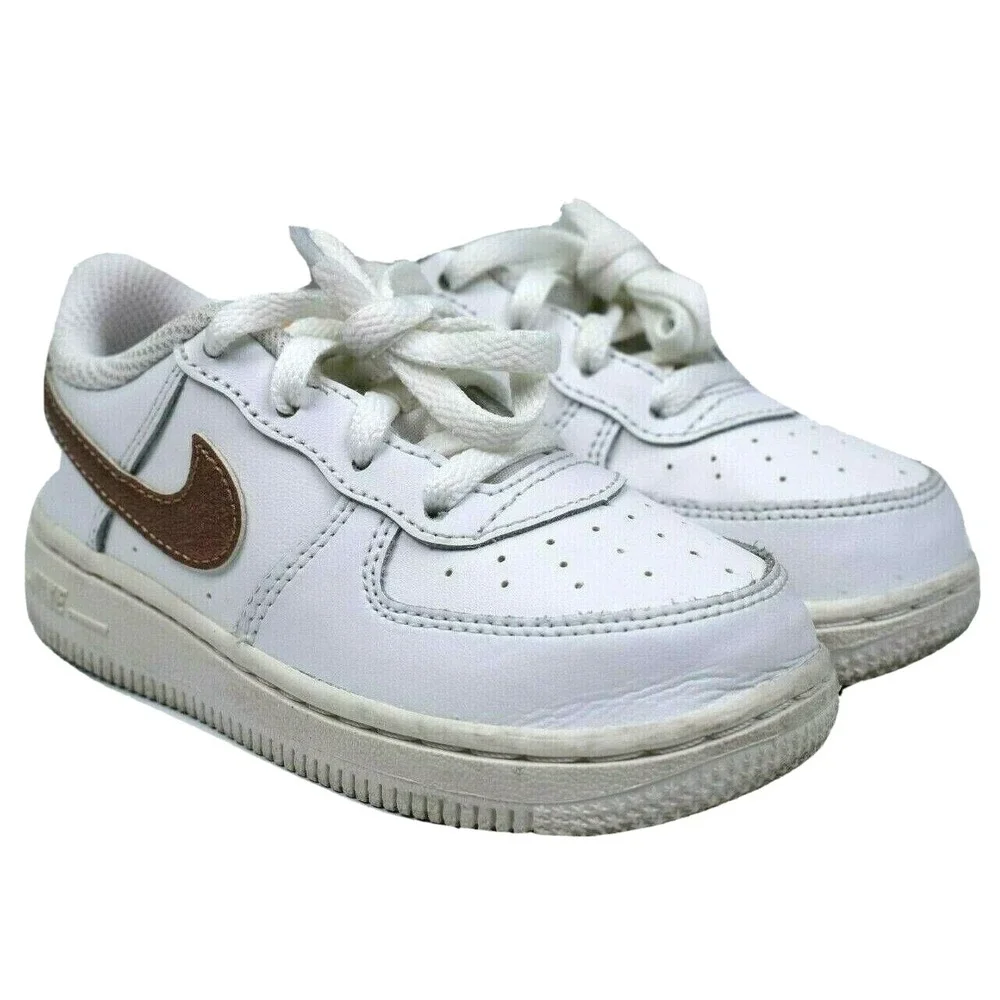 Nike Air Force 1 (TD) White and Bronze Toddler Shoes Size 8c